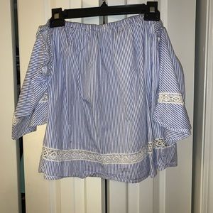 Strapless Blue Striped Lace Top